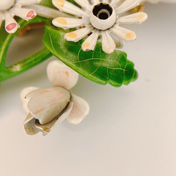 Vintage 1950s Enamel Floral Brooch, Mid-Century, Hand-Painted, Kitschy Style - Picture 7 of 8